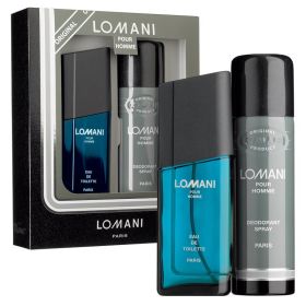 LOMANI 2 PCS SET FOR MEN: 3.4 EAU DE TOILETTE SPRAY + DEODORANT SPRAY (WINDOW BOX)