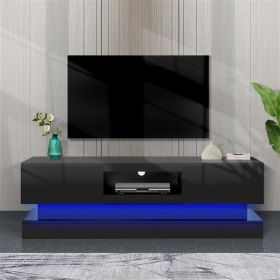 51.18inch Black morden TV Stand with LED Lights,high glossy front TV Cabinet,can be assembled in Lounge Room, Living Room or Bedroom,color:BLACK